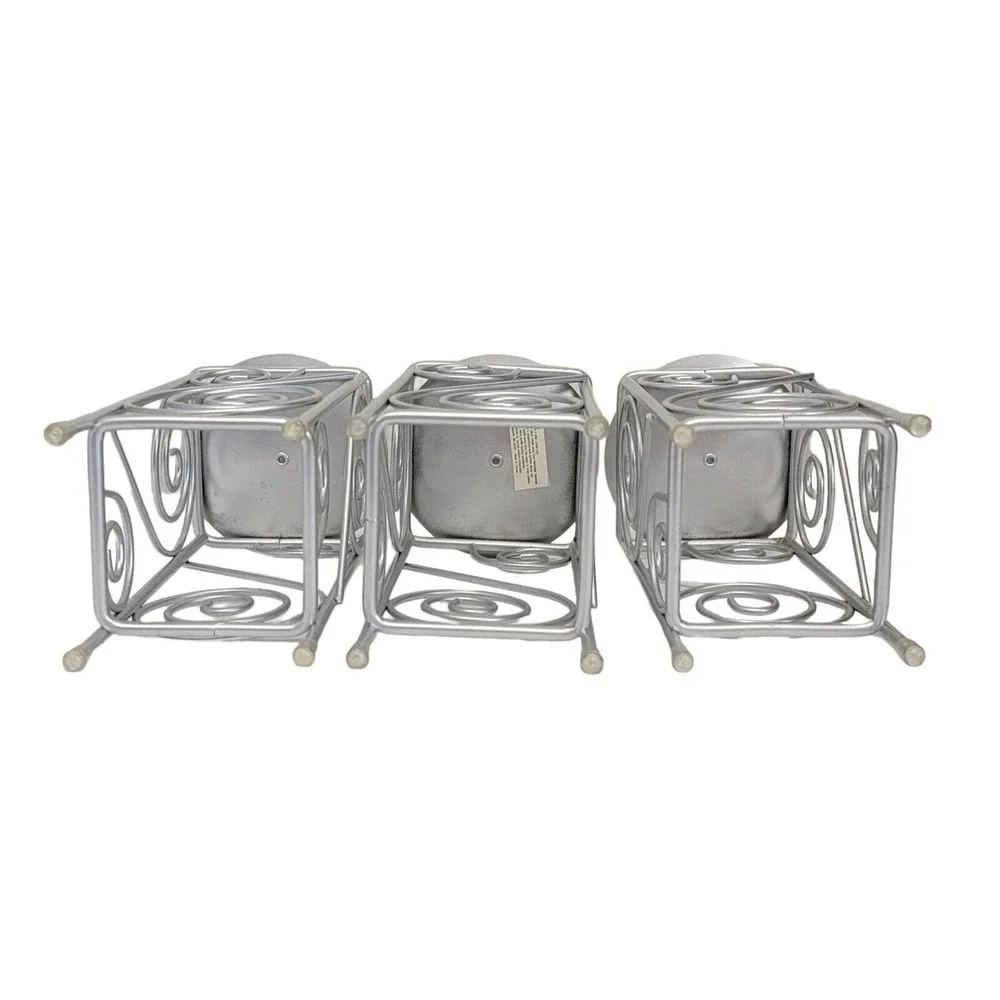 Wire Scroll Pillar Candle Holder Set of 3 Silver Tone 7.25
